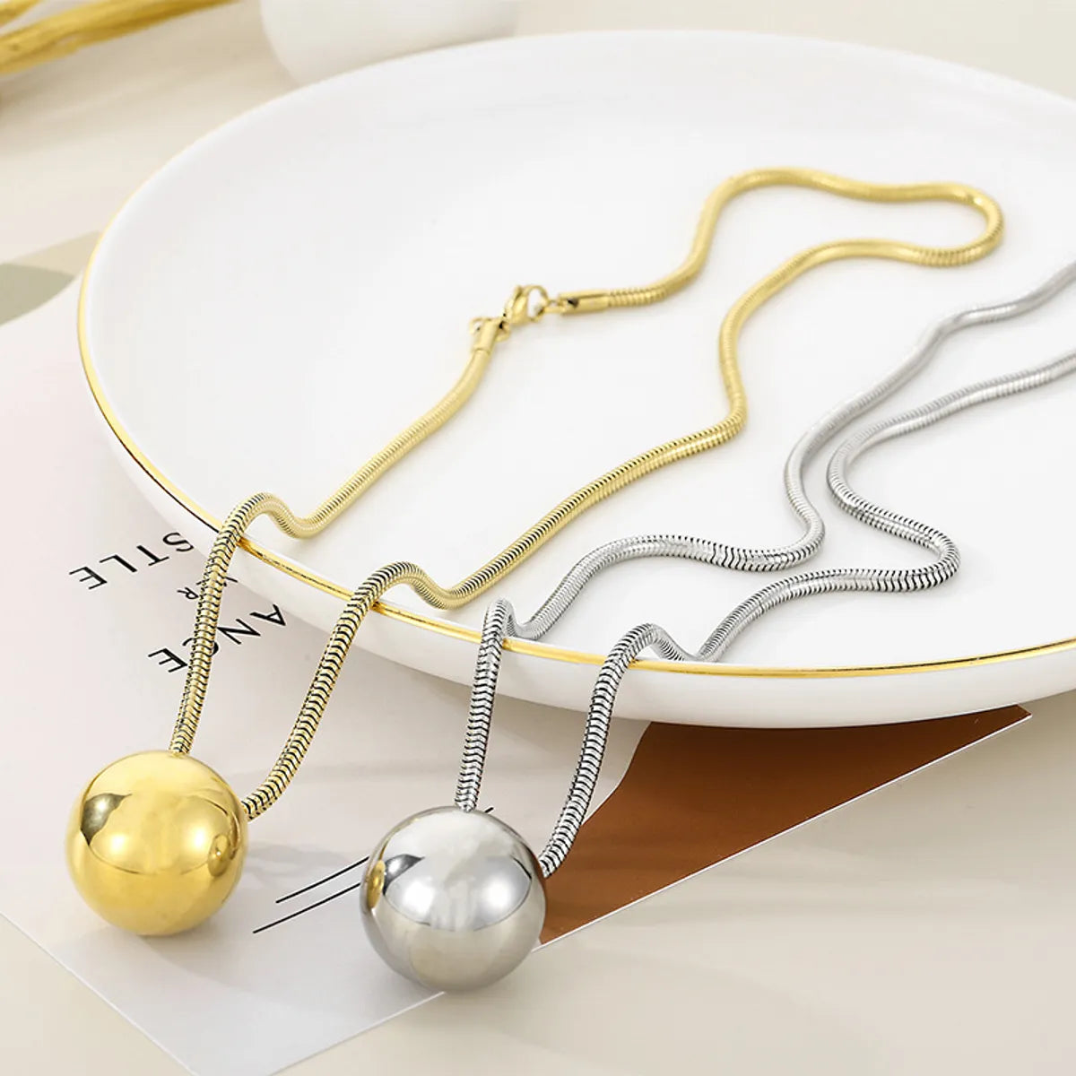 Hip-hop Exaggerated Ball Titanium Steel Plating Pendant Necklace