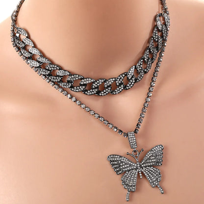 Hip-hop Exaggerated Butterfly Alloy Plating Inlay Rhinestones Women's Sweater Chain