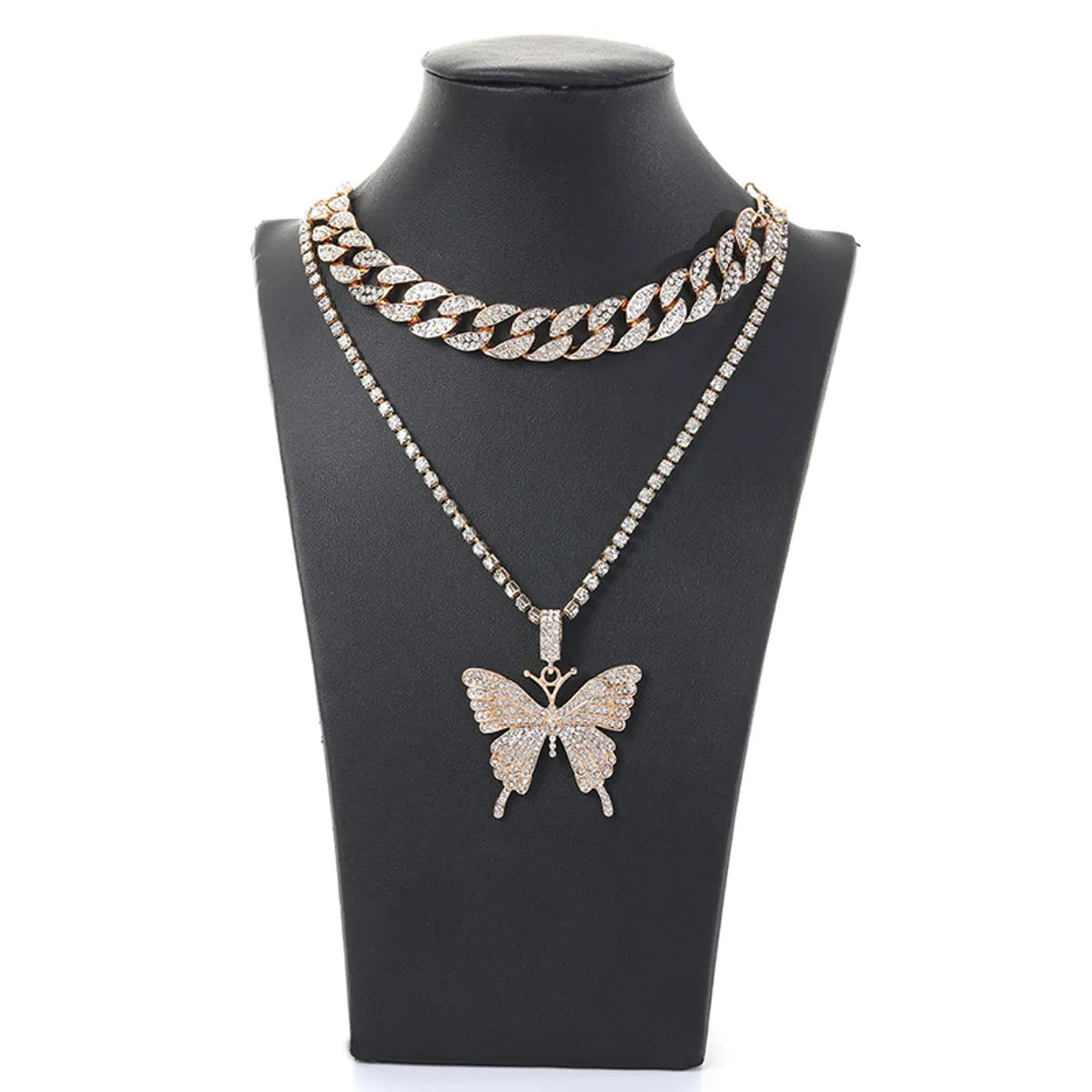 Hip-hop Exaggerated Butterfly Alloy Plating Inlay Rhinestones Women's Sweater Chain