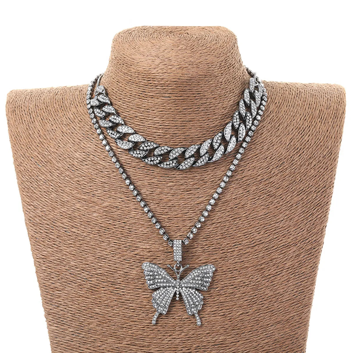 Hip-hop Exaggerated Butterfly Alloy Plating Inlay Rhinestones Women's Sweater Chain