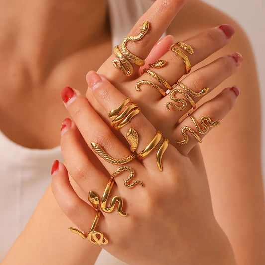 Hip-hop Exaggerated Cool Style Snake Stainless Steel Plating 18k Gold Plated Open Rings