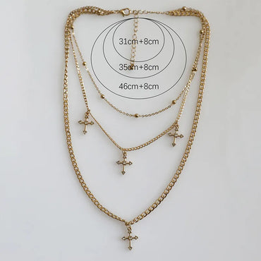 Hip-Hop Exaggerated Geometric Cross Rhinestones Arylic Alloy Wholesale Three Layer Necklace