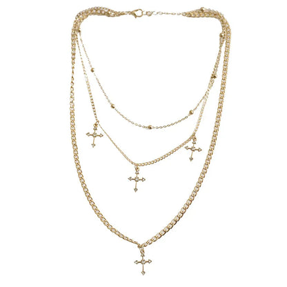 Hip-Hop Exaggerated Geometric Cross Rhinestones Arylic Alloy Wholesale Three Layer Necklace