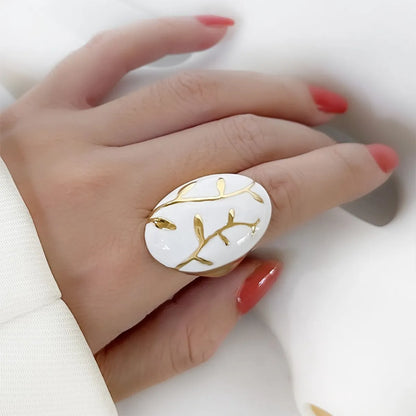 Hip-Hop Exaggerated Leaves Stainless Steel Enamel Plating 18k Gold Plated Rings