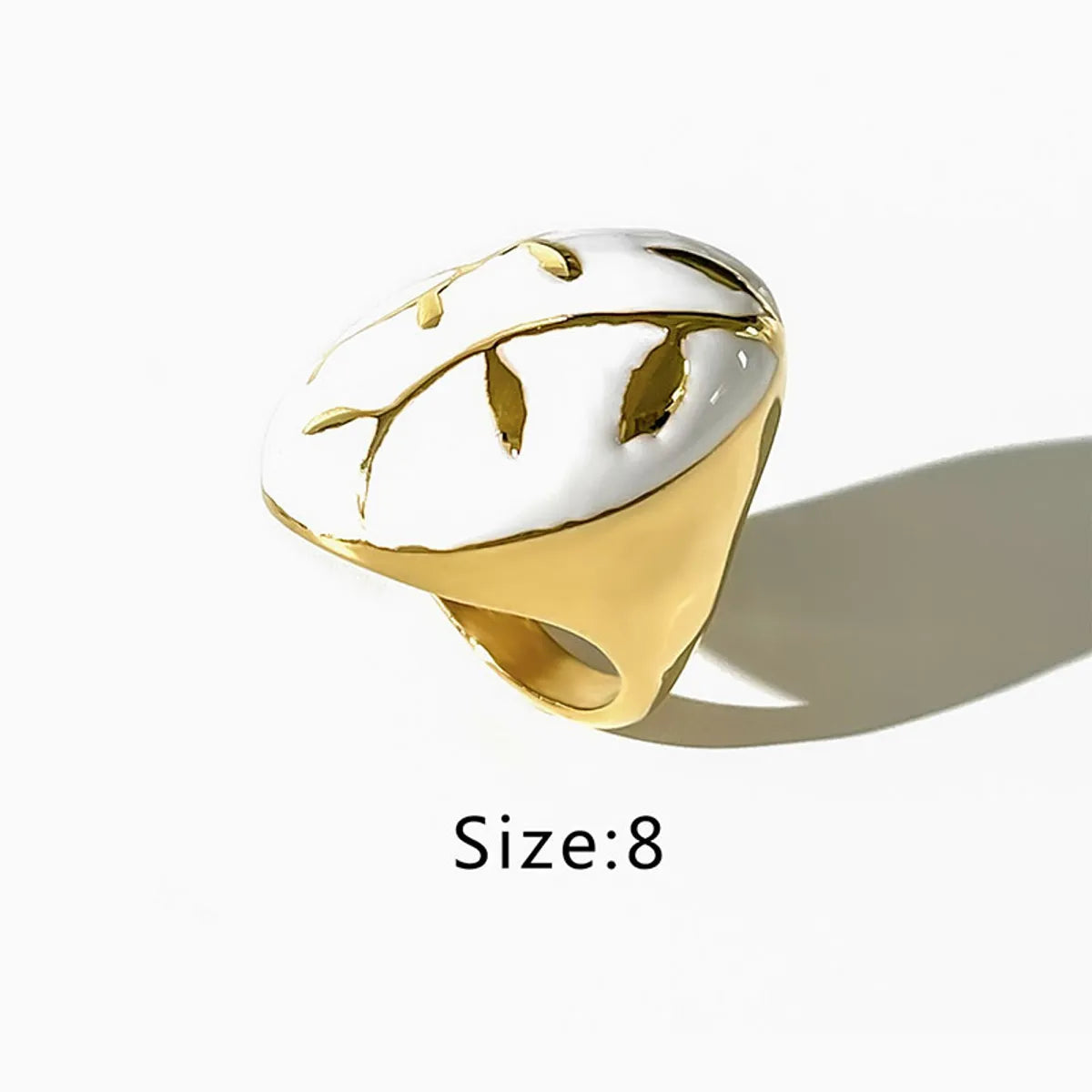 Hip-Hop Exaggerated Leaves Stainless Steel Enamel Plating 18k Gold Plated Rings