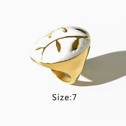 Hip-Hop Exaggerated Leaves Stainless Steel Enamel Plating 18k Gold Plated Rings