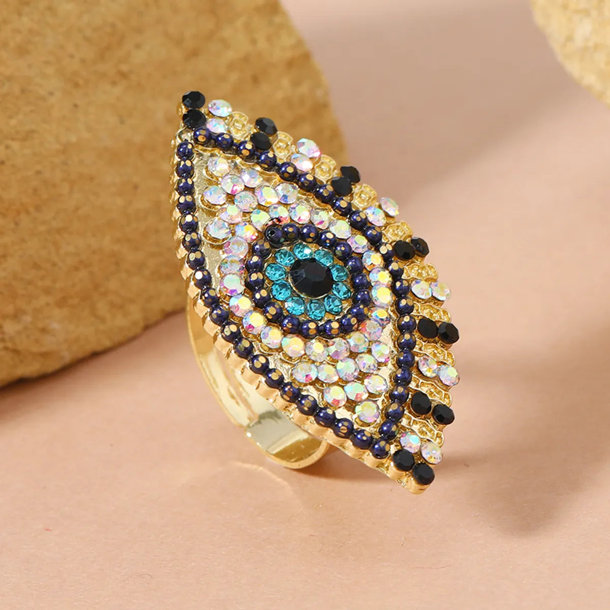 Hip-Hop Exaggerated Punk Eye Alloy Inlay Artificial Diamond Women'S Open Rings