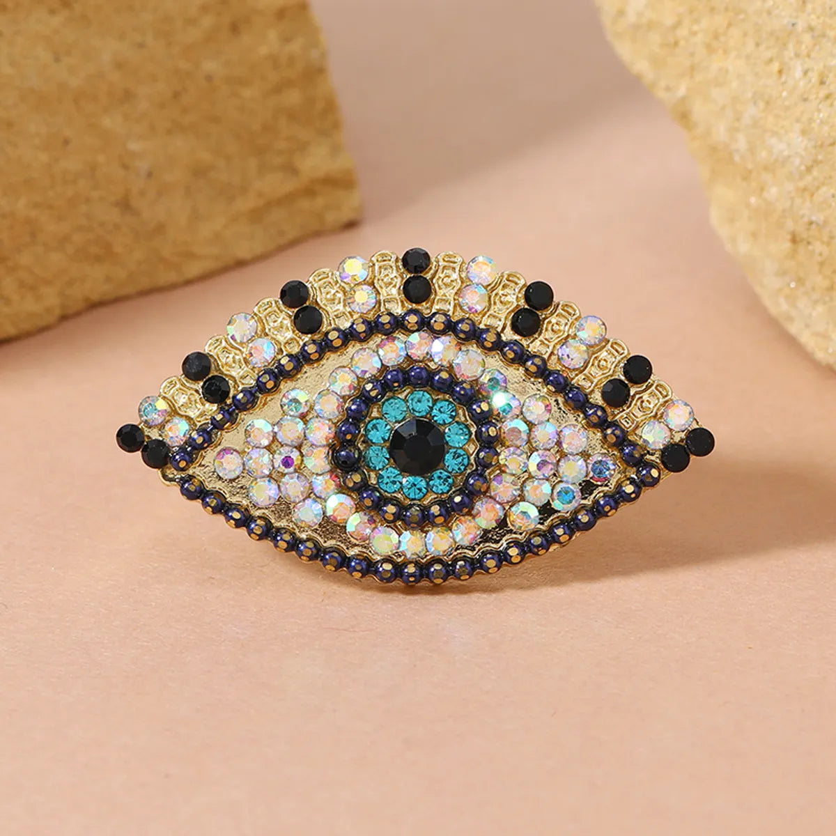 Hip-Hop Exaggerated Punk Eye Alloy Inlay Artificial Diamond Women'S Open Rings