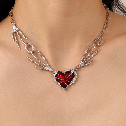 Hip-Hop Exaggerated Punk Hand Heart Shape Alloy Enamel 18K Gold Plated Women'S Necklace