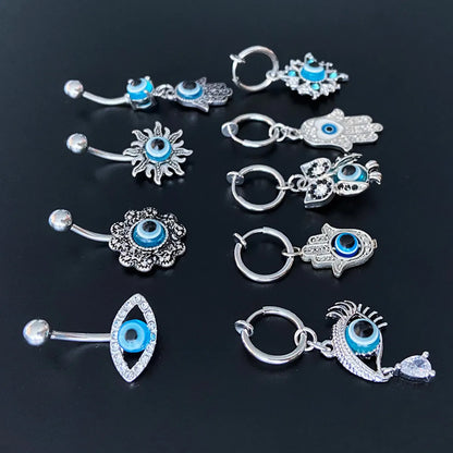 Hip-hop Exaggerated Rock Devil's Eye Palm Owl Copper Epoxy Plating Inlay Rhinestones White Gold Plated Belly Ring Nose Ring