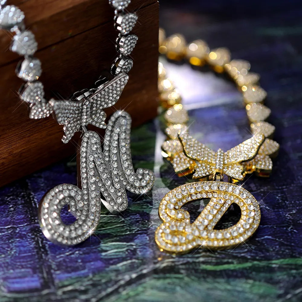 Hip-Hop Exaggerated Rock Letter Heart Shape Bow Knot Rhinestones Alloy Wholesale Pendant Necklace