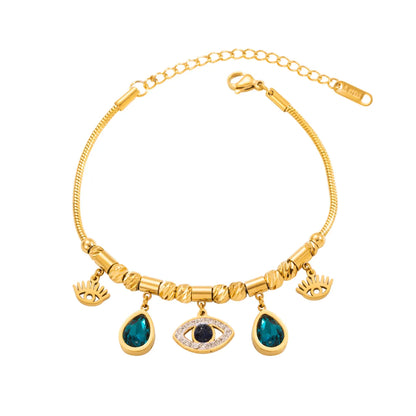 Hip-Hop Eye Stainless Steel Gold Plated Turquoise Zircon Bracelets 1 Piece