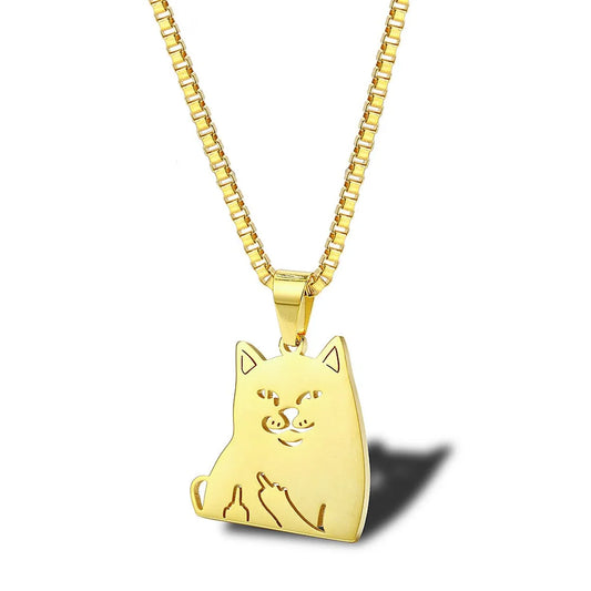 Hip-hop Funny Cat Stainless Steel Plating Pendant Necklace