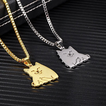 Hip-hop Funny Cat Stainless Steel Plating Pendant Necklace