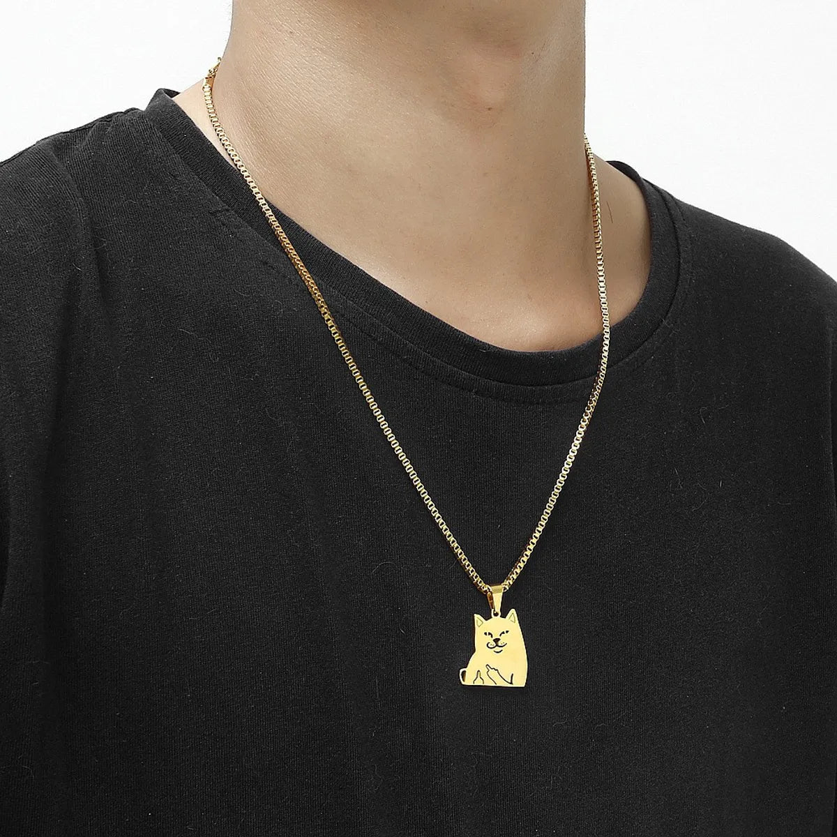 Hip-hop Funny Cat Stainless Steel Plating Pendant Necklace