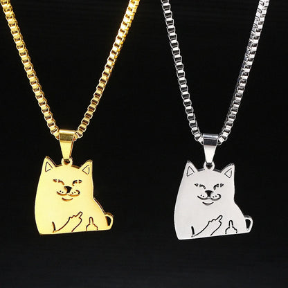 Hip-hop Funny Cat Stainless Steel Plating Pendant Necklace