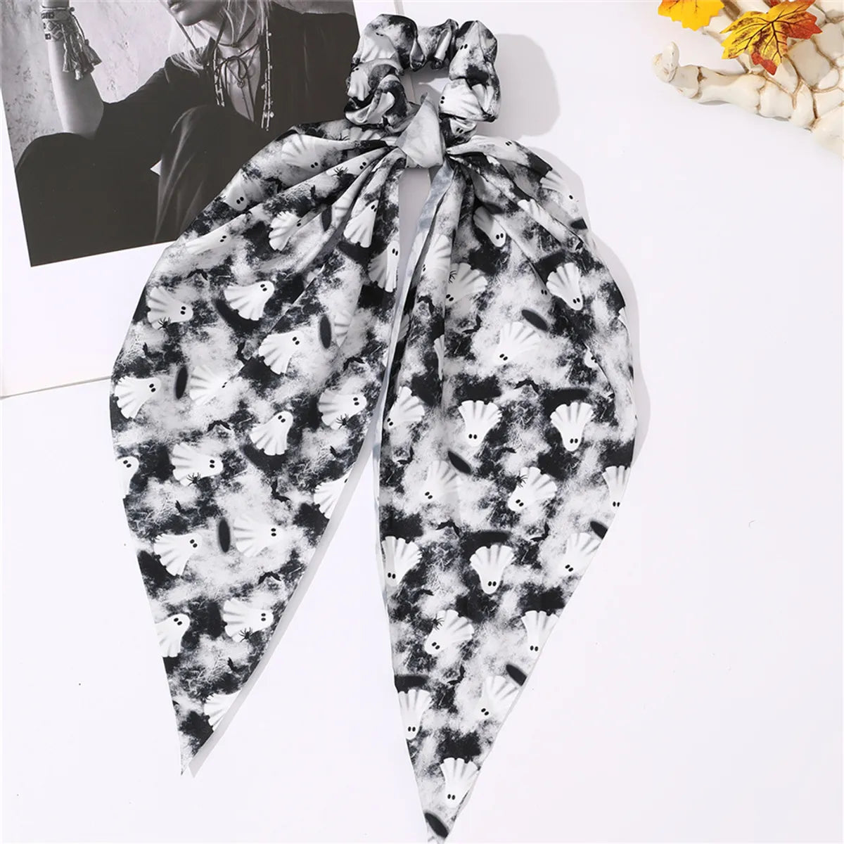 Women'S Hip-Hop Funny Flower Skull Cloth Printing And Dyeing Hair Tie