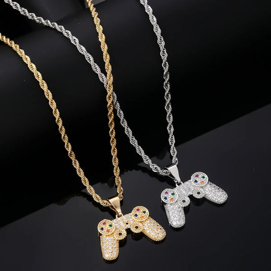 Hip-Hop Game Console Stainless Steel Titanium Steel Plating Inlay Rhinestones Gold Plated Unisex Necklace Pendant