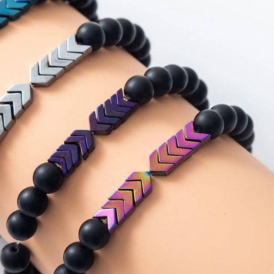 Hip-Hop Geometric Color Block Alloy Blackstone Beaded Unisex Bracelets