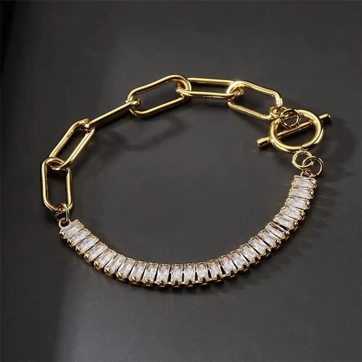 Hip-hop Geometric Copper Plating Zircon Bracelets