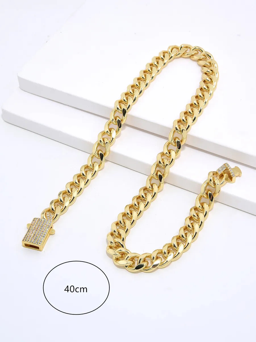 Hip-hop Geometric Copper Gold Plated Zircon Necklace In Bulk