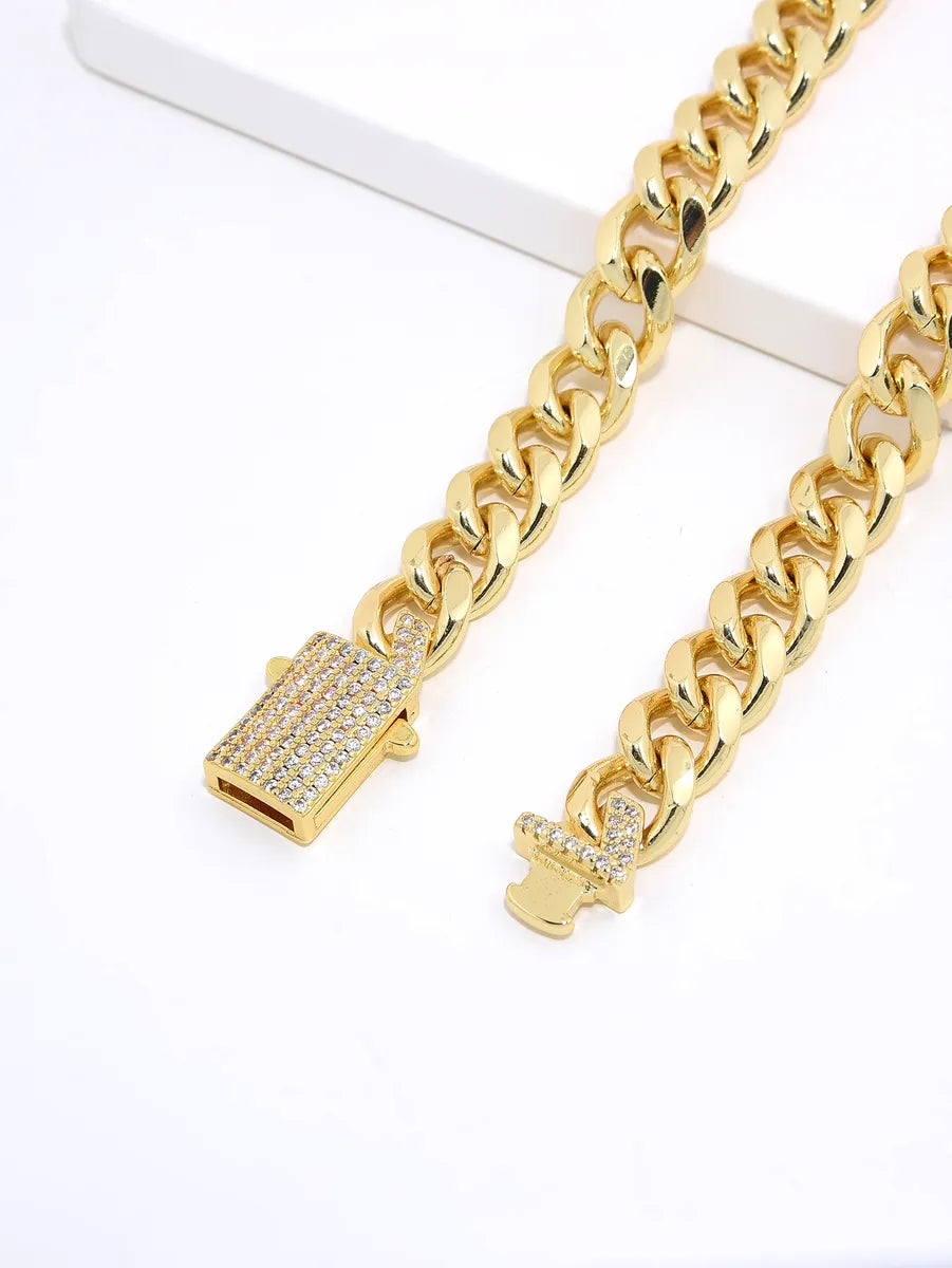 Hip-hop Geometric Copper Gold Plated Zircon Necklace In Bulk