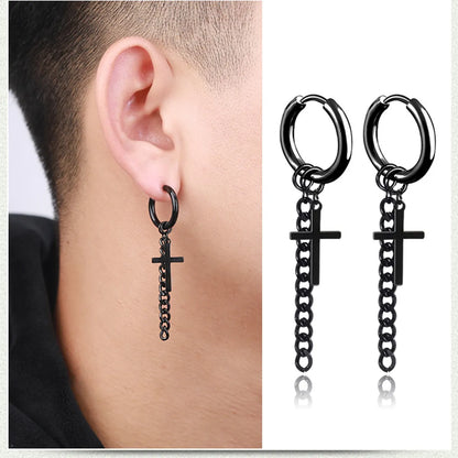 Hip-Hop Geometric Cross Sword Men'S Titanium Steel Single Hoop Earrings