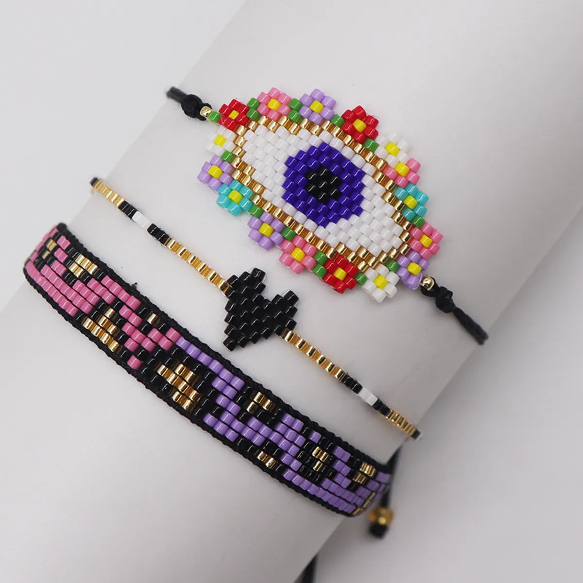 Hip-hop Geometric Heart Shape Leopard Glass Knitting Unisex Bracelets