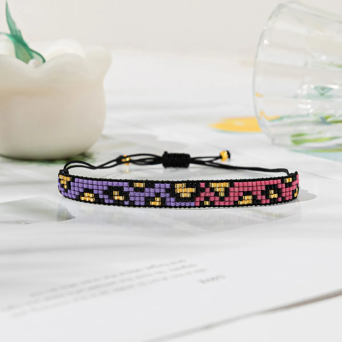 Hip-hop Geometric Heart Shape Leopard Glass Knitting Unisex Bracelets