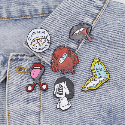 Hip-Hop Geometric Lips Eye Alloy Enamel Plating Unisex Brooches