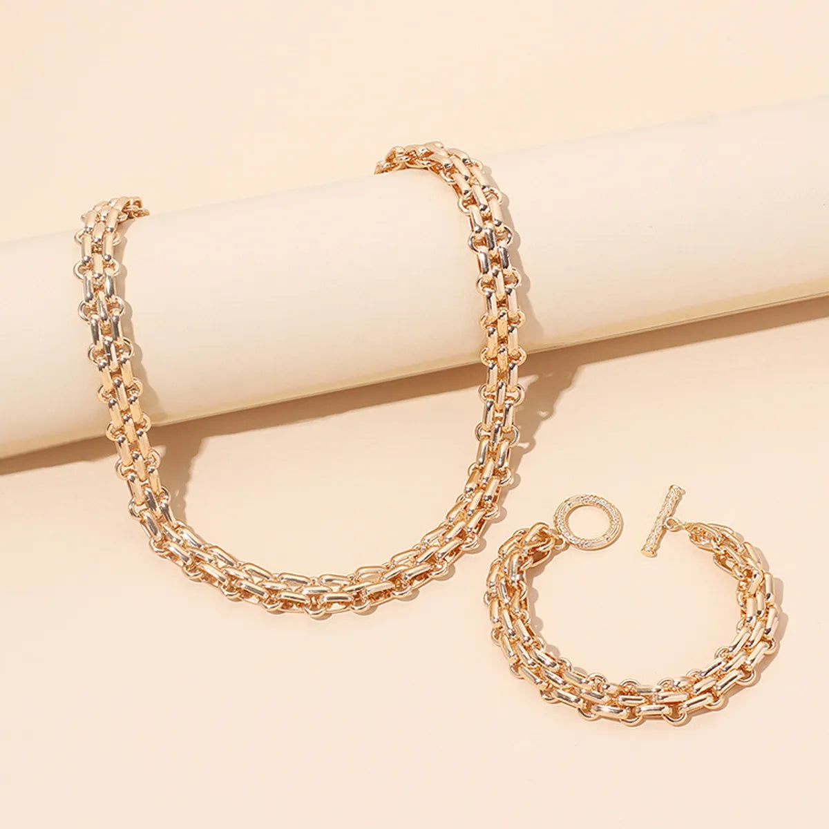 Hip-hop Geometric Metal Necklace Bracelet Set