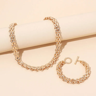 Hip-hop Geometric Metal Necklace Bracelet Set