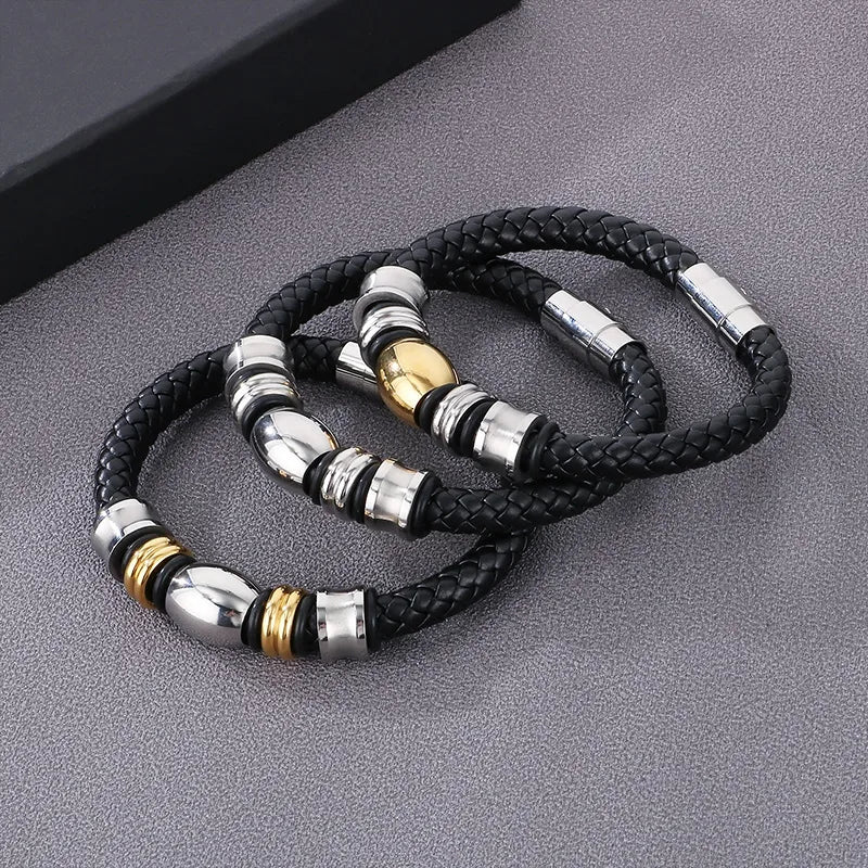 Hip-Hop Geometric Pu Leather Men'S Bracelets Necklace