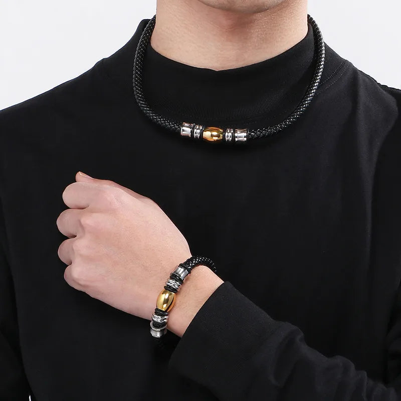 Hip-Hop Geometric Pu Leather Men'S Bracelets Necklace