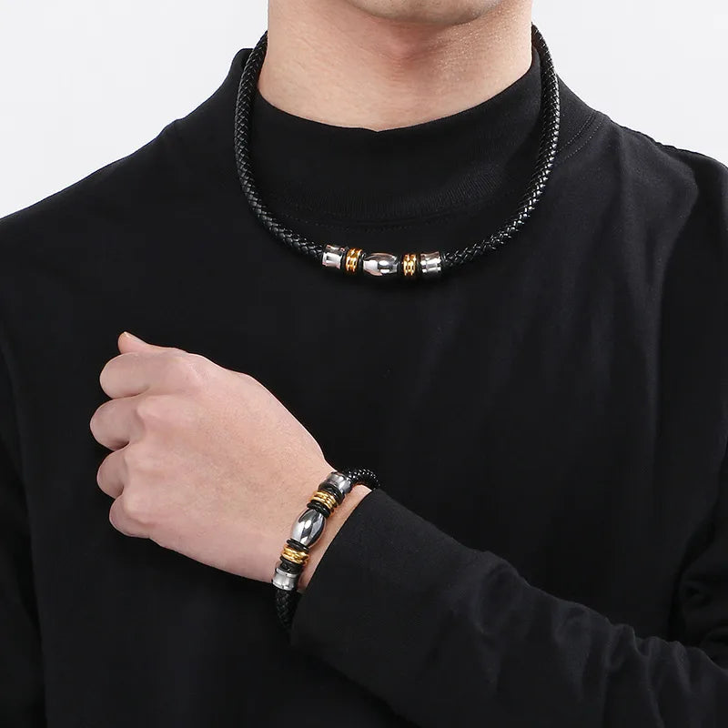 Hip-Hop Geometric Pu Leather Men'S Bracelets Necklace