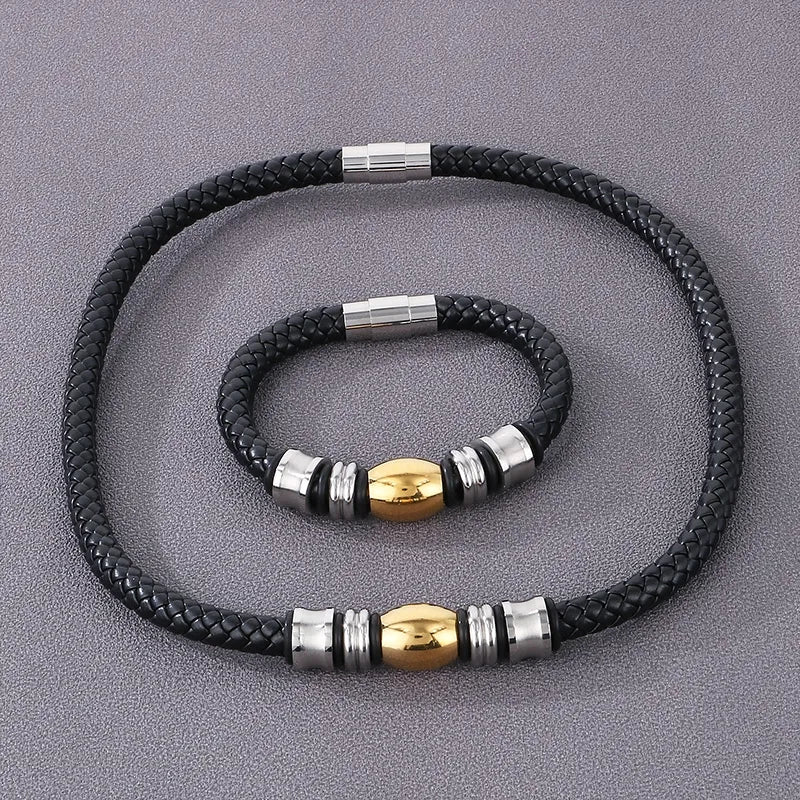 Hip-Hop Geometric Pu Leather Men'S Bracelets Necklace