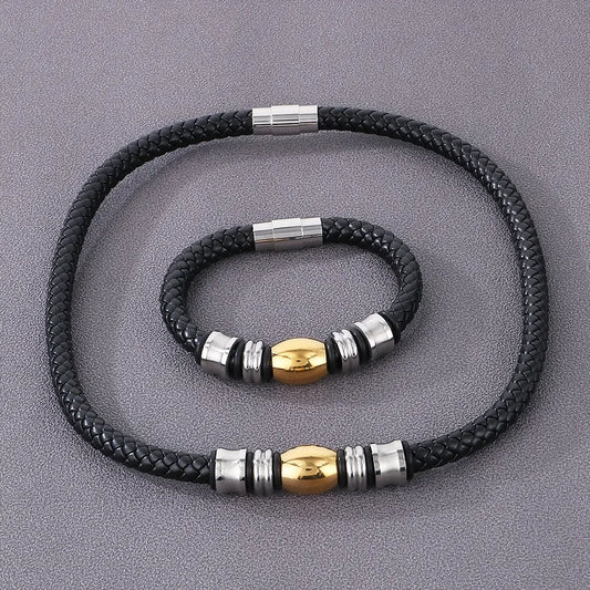 Hip-Hop Geometric Pu Leather Men'S Bracelets Necklace