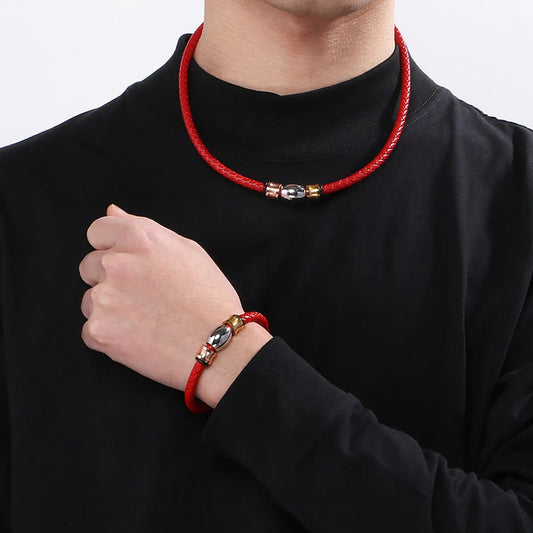 Hip-hop Geometric Pu Leather Titanium Steel Men's Bracelets Necklace