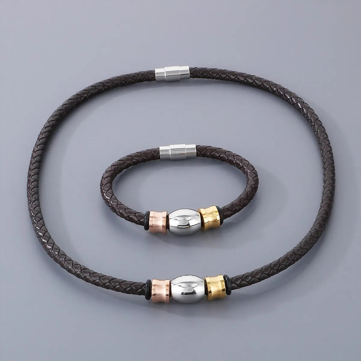 Hip-hop Geometric Pu Leather Titanium Steel Men's Bracelets Necklace