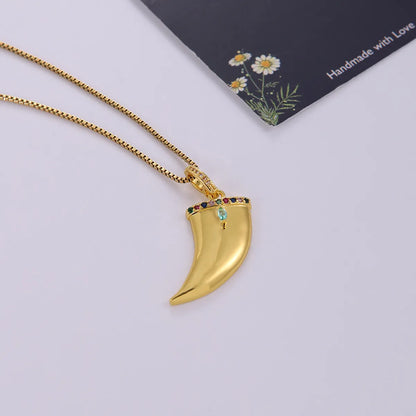 Hip-hop Geometric Solid Color Stainless Steel Artificial Gemstones Copper Plating Inlay Zircon 18k Gold Plated Pendant Necklace