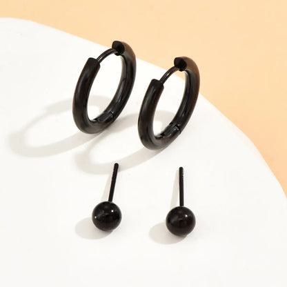 Hip-Hop Geometric Stainless Steel Hoop Earrings Ear Studs 2 Pairs