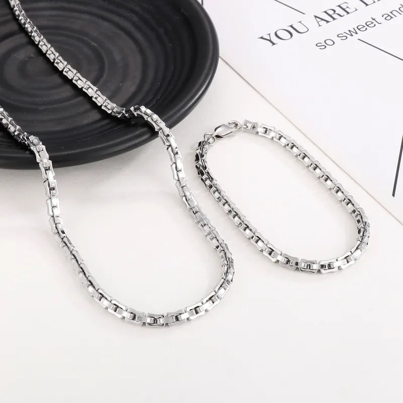 Hip-Hop Geometric Stainless Steel Plating Bracelets Necklace 1 Piece