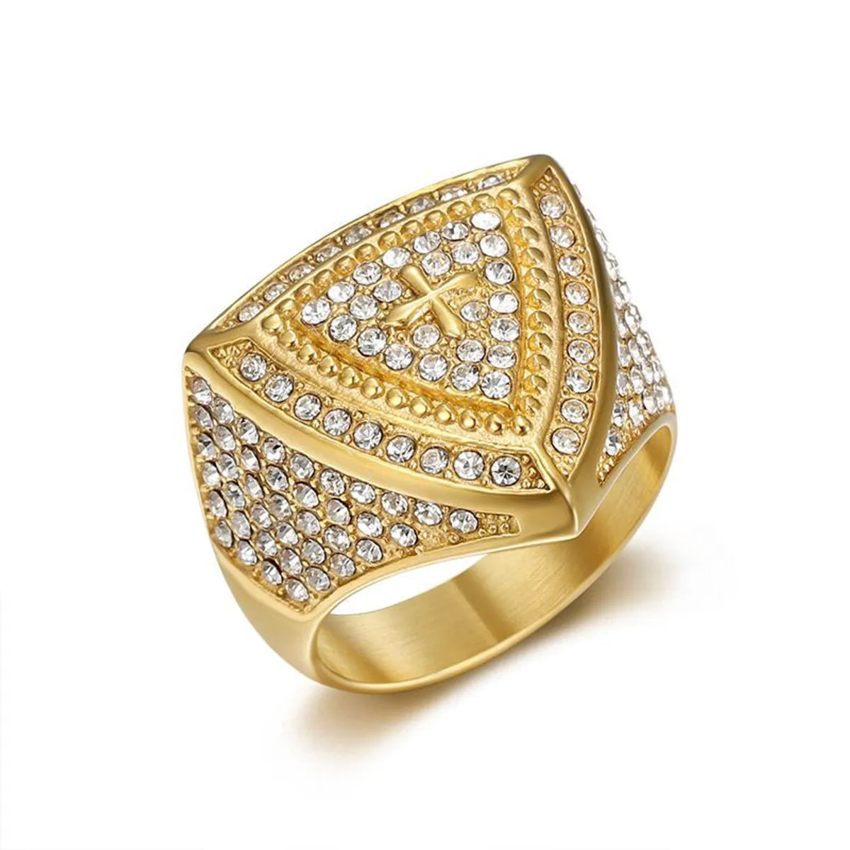 Hip-Hop Geometric Stainless Steel Plating Inlay Rhinestones Gold Plated Men'S Rings