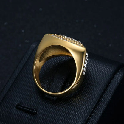 Hip-Hop Geometric Stainless Steel Plating Inlay Rhinestones Gold Plated Men'S Rings