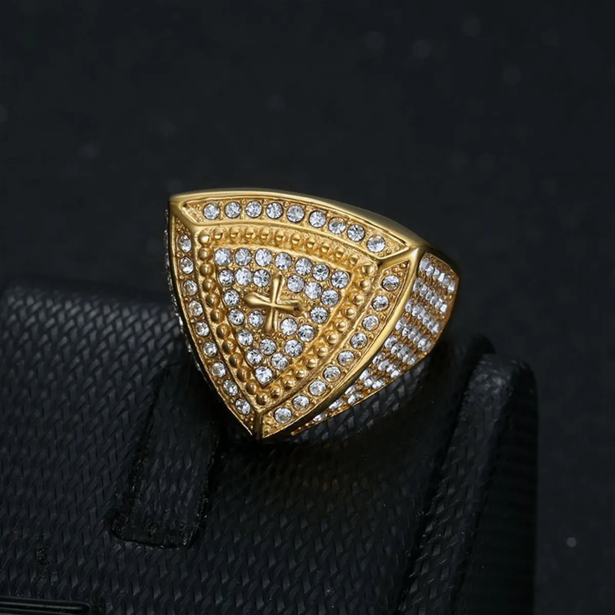 Hip-Hop Geometric Stainless Steel Plating Inlay Rhinestones Gold Plated Men'S Rings