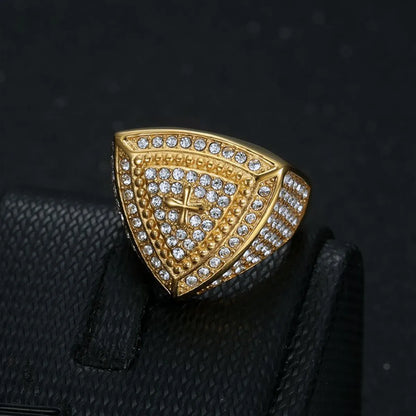 Hip-Hop Geometric Stainless Steel Plating Inlay Rhinestones Gold Plated Men'S Rings