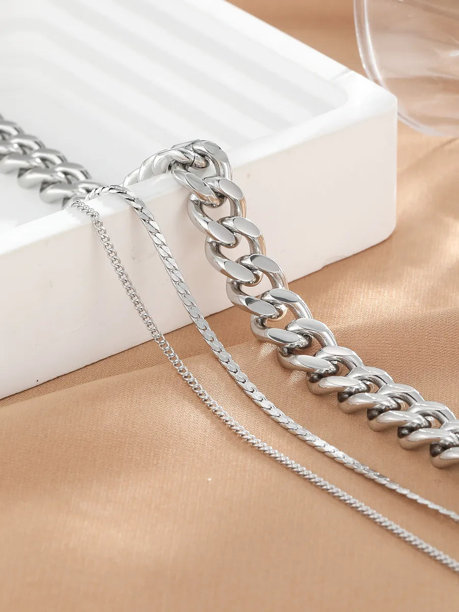 Hip-hop Geometric Stainless Steel Plating Three Layer Necklace