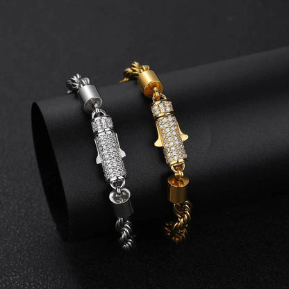 Hip-hop Geometric Stainless Steel Plating Zircon Bracelets Necklace