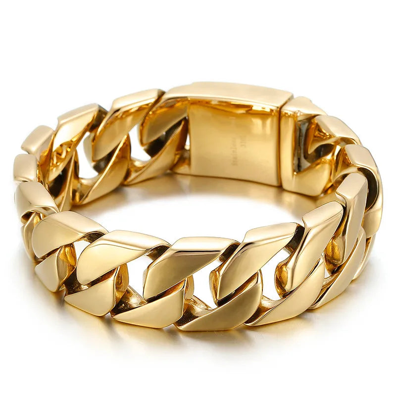 Hip-Hop Geometric Stainless Steel Polishing 18K Gold Plated Men'S Bracelets