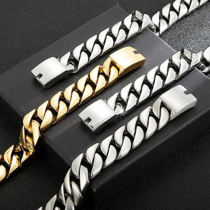 Hip-Hop Geometric Stainless Steel Polishing 18K Gold Plated Men'S Bracelets